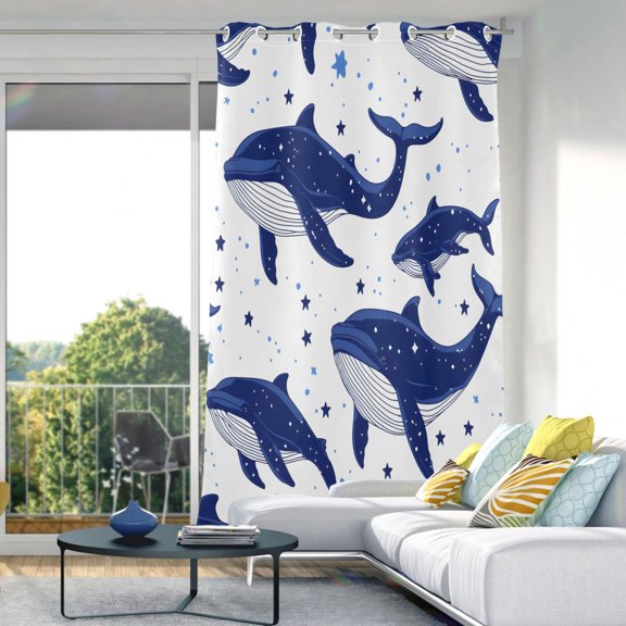 Whale Stars Blackout Curtains 84"x52" Thermal Insulated Curtain 1 Panel