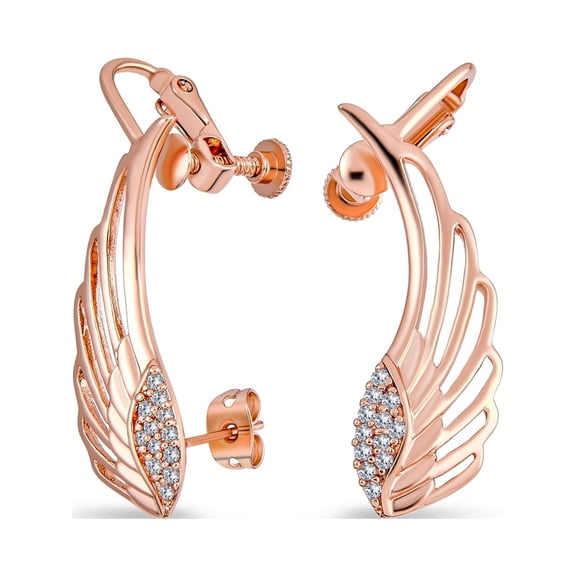 Bling Jewelry Womens Trendy Angel Wing Feather Ear Cuff Cartilage Earrings Rose Gold Silver Plated