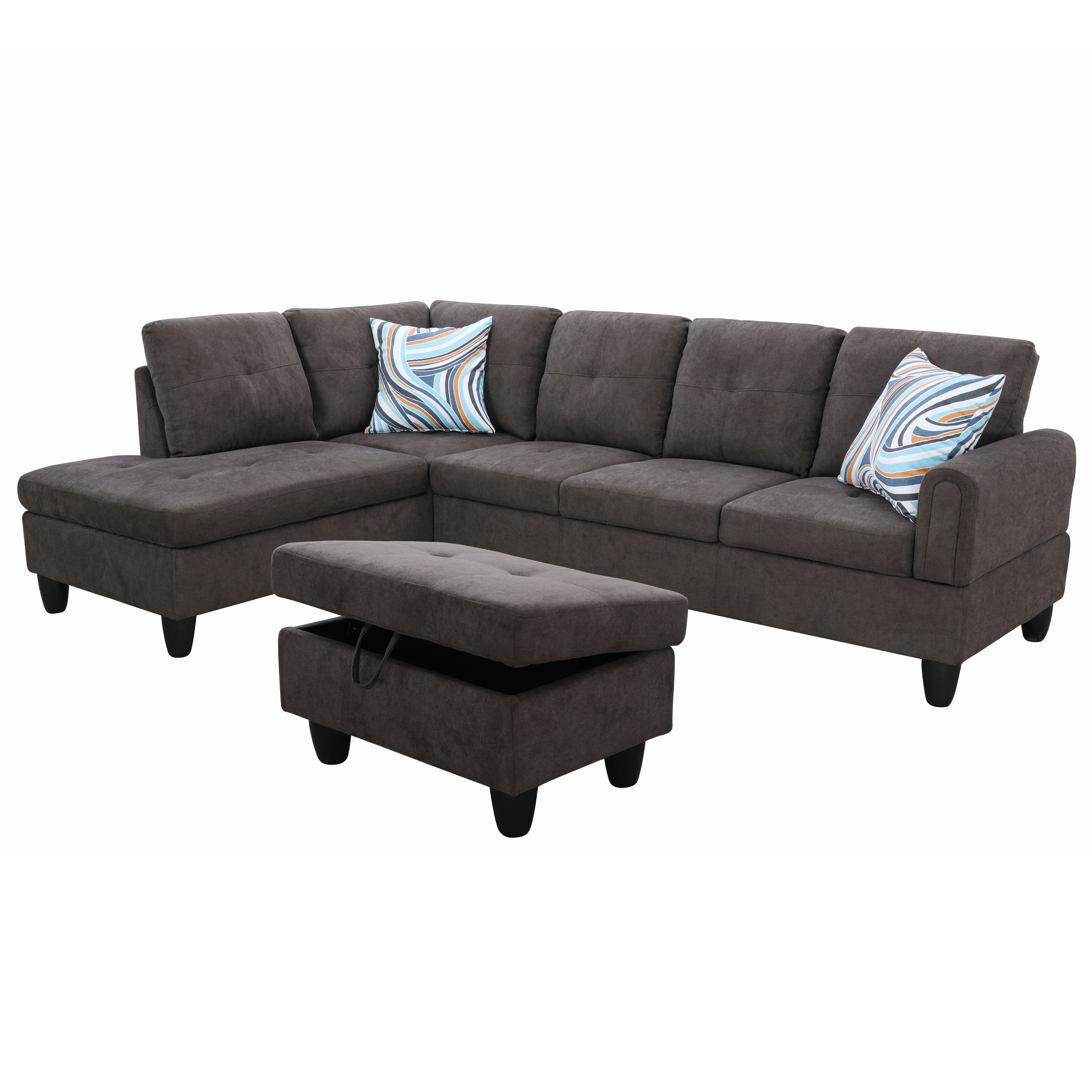 MAYEERTY 97" Modern 3-Piece Fluffy Fabric Couch Set - Dark Brown, Rich Plush Tone, Warm Living Room Seating