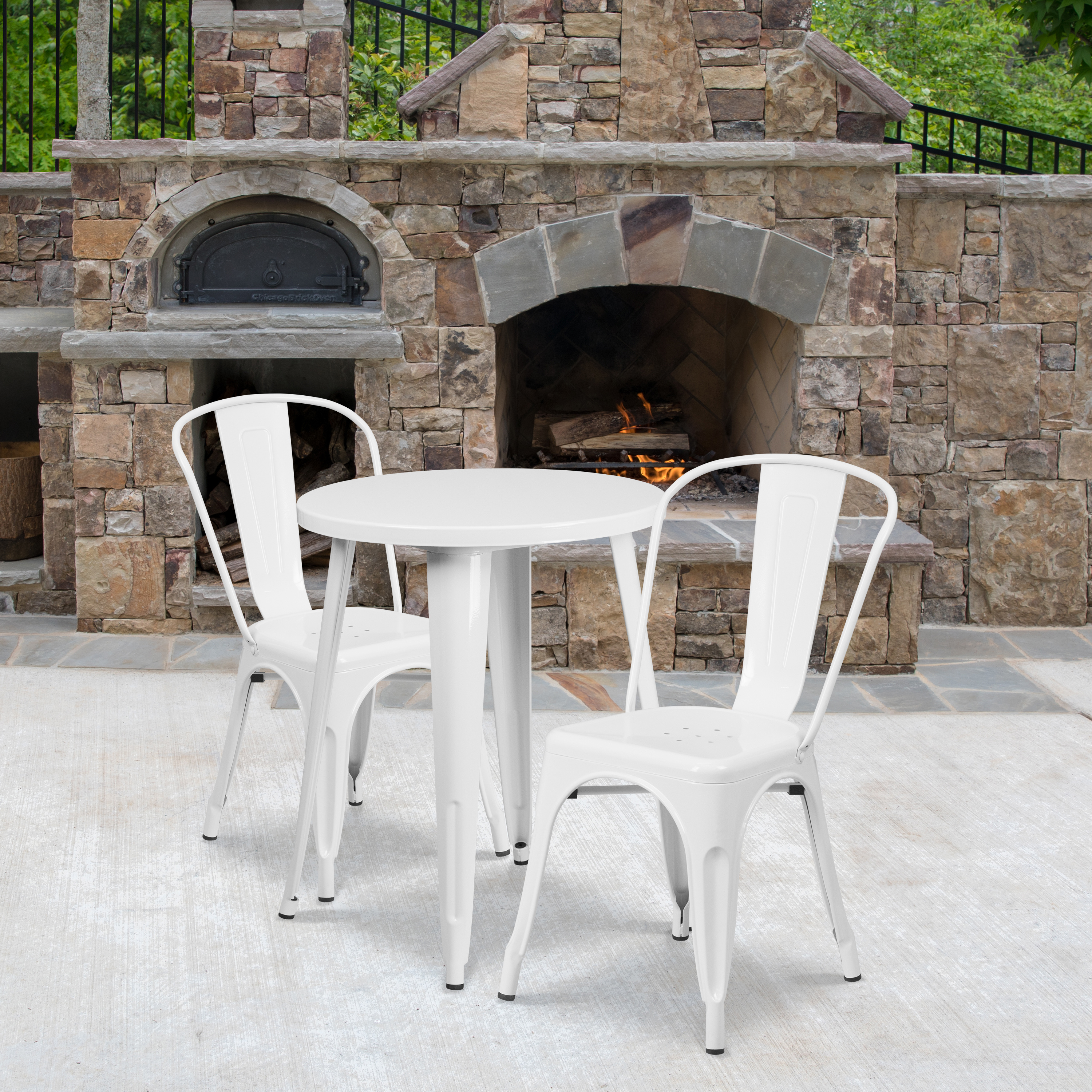 Flash Furniture Napoleon Commercial Grade 24" Round White Metal Indoor-Outdoor Table Set with 2 Cafe Chairs - image 2 of 5