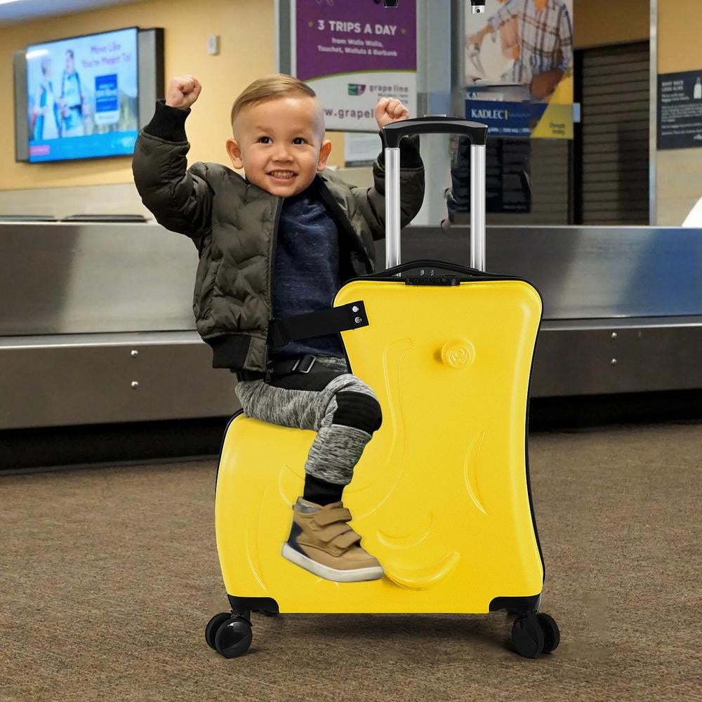 WAASOSCON 3-9 Years Old Ride-On Suitcase with 360° Swivel Wheels and Rear Brake, 24 Inch Airplane-Approved Luggage with 3-Digit Lock, Anti-Scratch Frosted Design