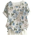 thumbnail image 4 of USSUMA T-Shirts for Women Trendy Floral Print Women's Shirts and Blouses Short Sleeve Female Tops Dressy Casual Summer Linen Cotton Comfy Round Neck Plus Tunics Beach, 4 of 4