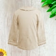 thumbnail image 2 of Kidsy Girls Frilled Neck And Cuffs Peruvian Cotton T-Shirt – Long Sleeve, Crewneck – Creme Brule, 3T, 2 of 4