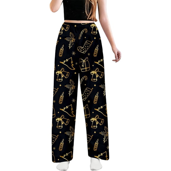 XIAOCHA Womens Trousers Christmas Elements Prints Loose Fit Straight Leg Pants Elastic Waist Trendy Oversized Long Sweatpants