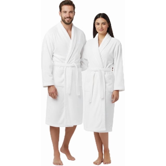 Vinco Loops Luxury 100% Cotton Terry Cloth Bathrobe for Women and Men – Ultra-Soft Spa & Hotel Collection Unisex Velour Robe with Shawl Collar, Highly Absorbent Premium White Robe, One Size
