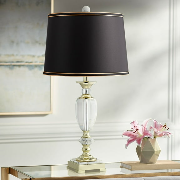 Vienna Full Spectrum Traditional Table Lamp 26.5" High Brass Cut Glass Urn Black Gold Hardback Drum Shade for Living Room Bedroom Bedside