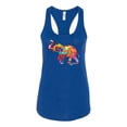 thumbnail image 2 of Wild Bobby, Colorful Walking Good Luck Elephant Animal Lover Ladies Racerback Tank Top, Royal, Small, 2 of 3