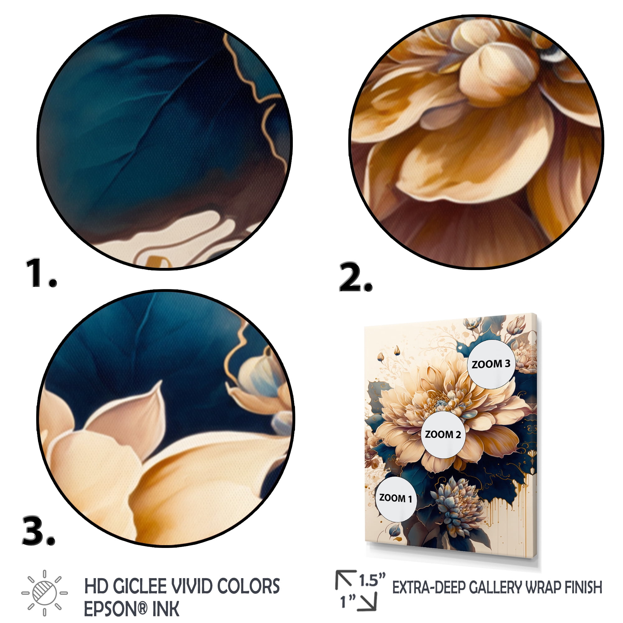 Designart Light Orange And Dark Blue Dhalia II Canvas Wall Art