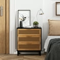 thumbnail image 2 of COZAYH Farmhouse 3-Drawer Nightstand, Woven Cane Front Accent Dresser with Brass Pull for Living Room, Bedroom, Fully-Assembled, Black, 2 of 5