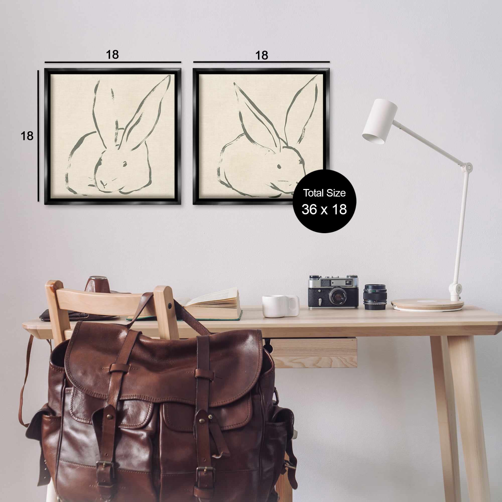 Stupell Industries Minimalist Resting Rabbit Line Drawing Animals Drawing Black Floater Framed Canvas Art Print Wall Art, 18 x 18, Set of 2