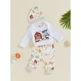 thumbnail image 5 of Yunliwuli Baby Boys Pants Set, Long Sleeve Crew Neck Letters House Print Romper with Animal Print Sweatpants and Hat Fall Outfit, 5 of 10