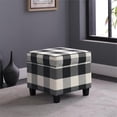 thumbnail image 2 of HomePop Square Wood and Cotton Plaid Pattern Ottoman with Lift Off Lid in Black, 2 of 10
