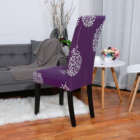 Piccocasa 4 Piece Spandex Dining Room Chair Covers, Elasticity,Purple