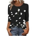 thumbnail image 2 of Shirts for Women 3/4 Sleeve Button Printed T-shirt Casual Loose Top Black XL, 2 of 6