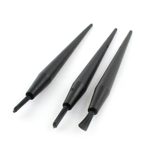 Juego de 3 brochas antiestáticas de plástico negro con mango tipo bolígrafo para PCB ESD