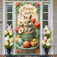 thumbnail image 3 of Bunny Design Easter Banner Easter Egg Decor Bunny Display Floral Pattern Tea Cup Motif Easter Backdrop for Easter Party Spring Celebration Home Decoration, 3 of 9