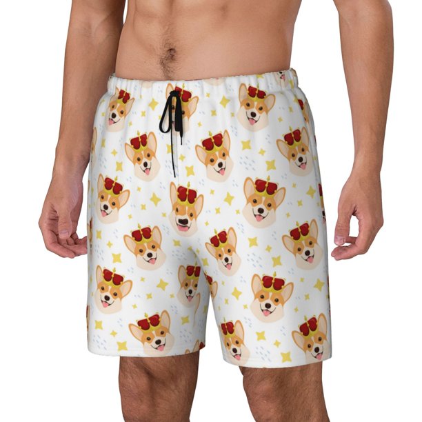 Fotbe Funny Corgi Traje de Baño para Hombre – Shorts de Natación de Secado Rápido con Forro y Bolsillos-3X-Large