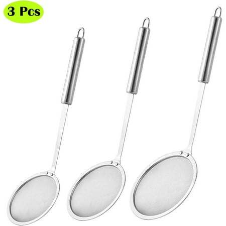 

Happon Fine Mesh Fat Skimmer Spoon Separator Strainer Skimmer Stainless Steel Gravy Separator Oil Strainer for Cooking Frying Skimming Grease Gravy and Foam (3 Pack)