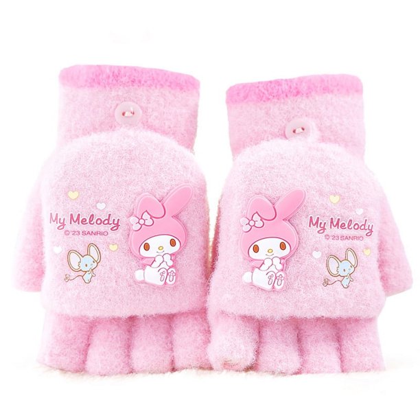 Guantes Kawaii Sanrio Kuromi My Melody a prueba de frío, guantes de invierno de felpa con pantalla táctil, cálidos, regalos de Navidad para niños pequeños
