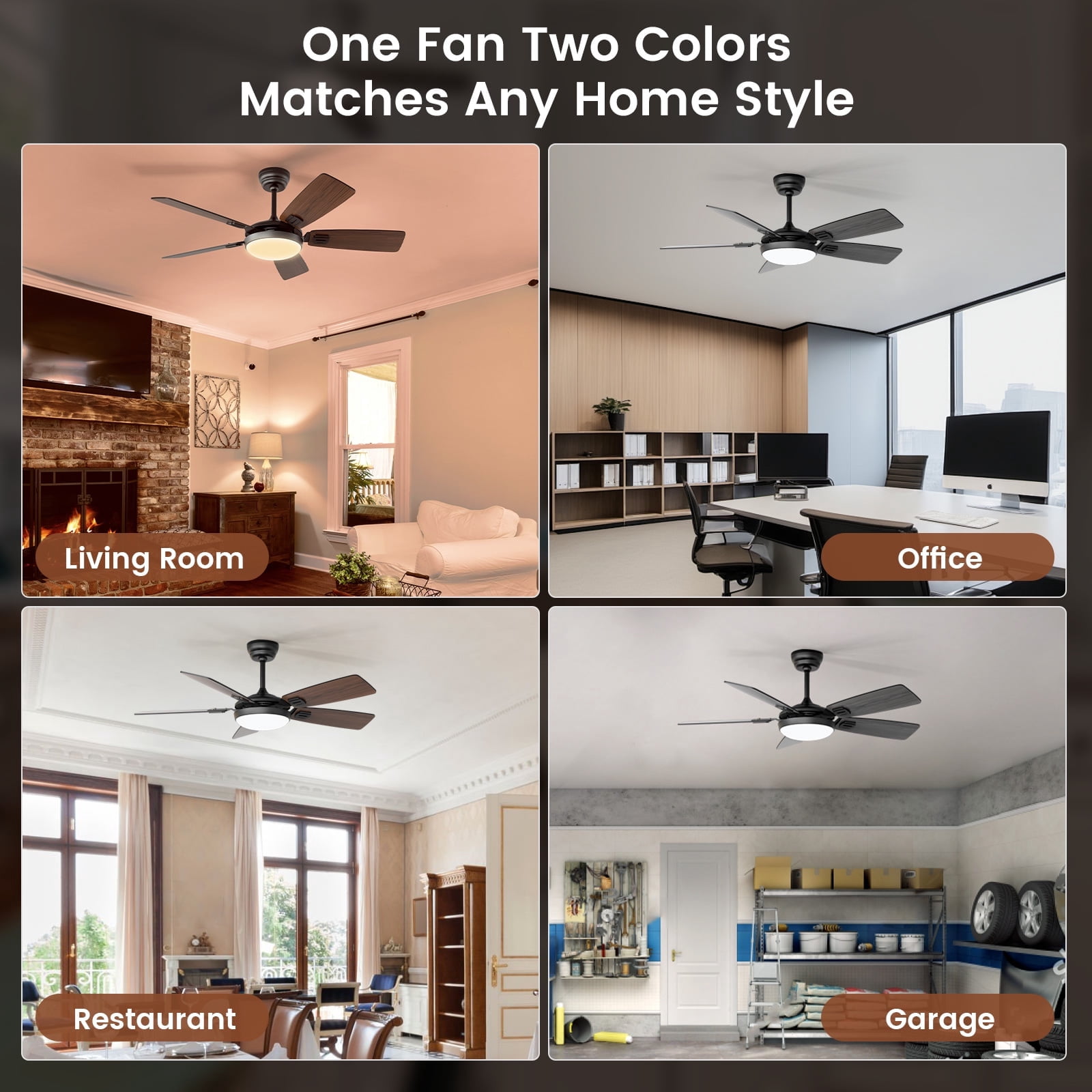 BLITZWILL Ceiling Fans with Lights and Remote & App Control, 42" Modern Ceiling Fan with 5 Dual-sided Blades, 6-Speeds Noiseless Reversible DC Motor for Farmhouse Bedroom Indoor, Walnut