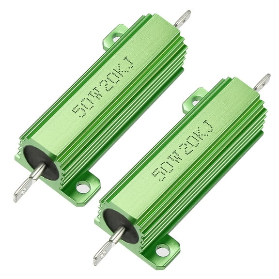 50W 20k Ohm Aluminium Housing Chassis Mount Wirewound Power Resistor Green 2pcs