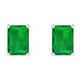 thumbnail image 3 of 14K Solid Gold Push Back Stud Earrings for Women | 2 cttw Emerald Cut Simulated Emerald | White Gold, 3 of 5