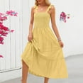 thumbnail image 5 of Plus Size Summer Dresses, Women's Fashion Sexy Solid Sleeveless Pleated Dresses Long Dress Midi Maxi Dresses Elastic Waist Boho Beach Dress Pockets(Yellow,L), 5 of 9