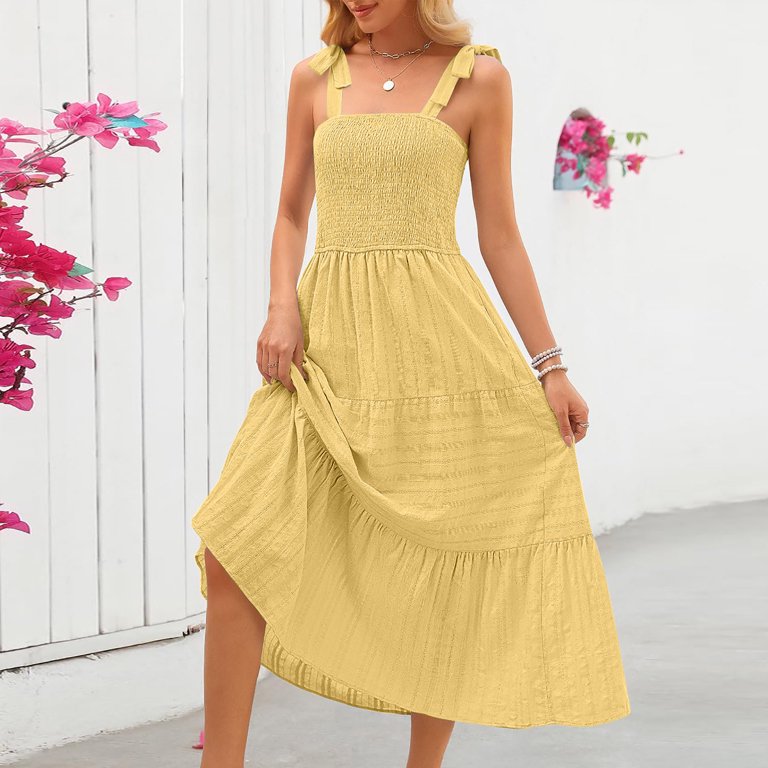YUTK Summer Casual Sundress for Women New Women'S Fashion Solid Sleeveless Pleated Dresses Long Dress Midi Maxi Dresses Elastic Waist Boho Beach Dress YUTK Summer Casual Sundress for Women New Women'S Fashion Solid Sleeveless Pleated Dresses Long Dress Midi Maxi Dresses Elastic Waist Boho Beach Dress