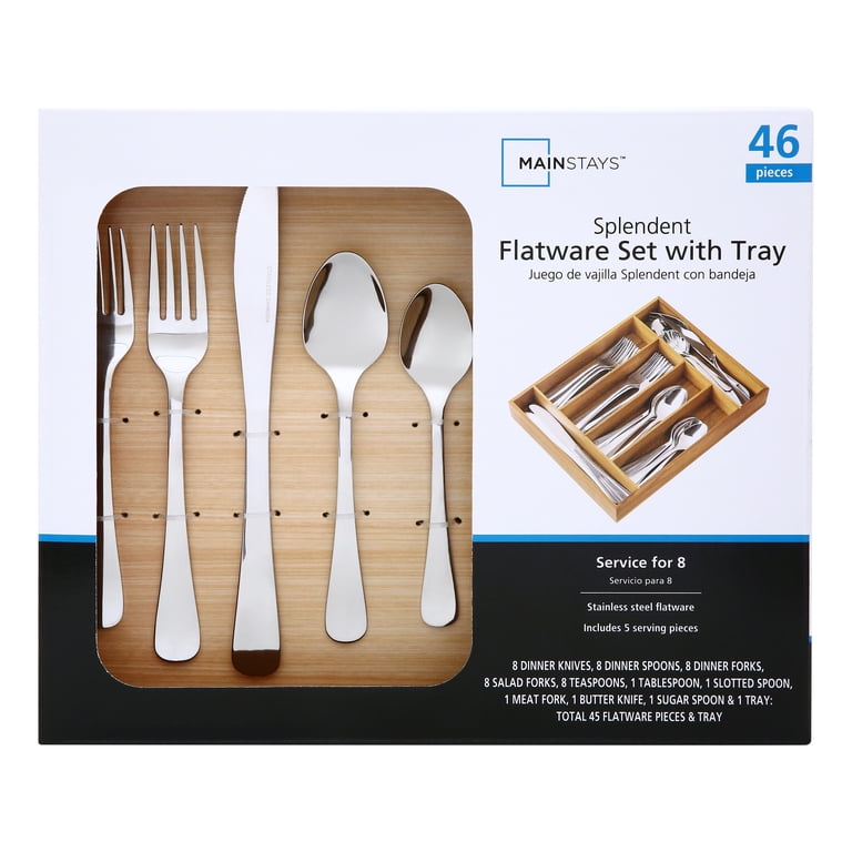 Mainstays Splendent 46-Piece Flatware Set with Wooden Tray photo 2