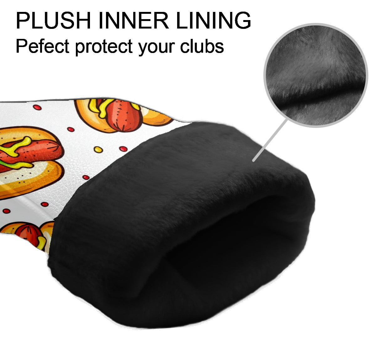 Golf Club Covers PU Leather Waterproof Head Covers for Fairway Woods Hybrids Hot Dog Pattern