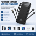 thumbnail image 6 of 20000mAh Power Bank, Portable Charger with Built in Cable Fast Charging Battery Pack Slim 6 Outputs 3 Inputs LED Display Phone Charger for iPhone Samsung Android, Travel Essential Gift, Black, 6 of 7