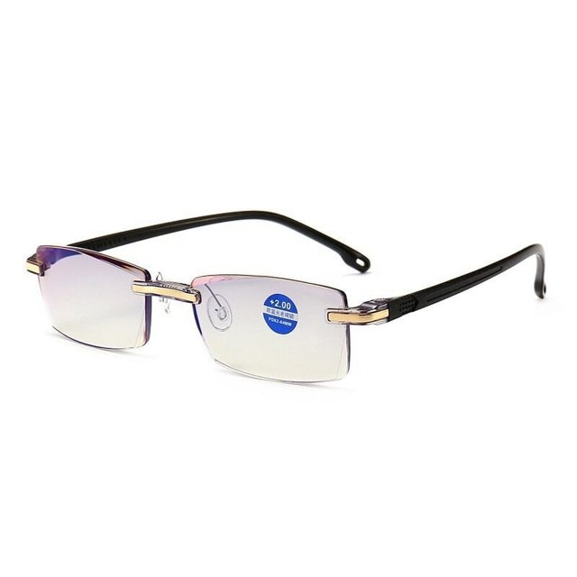 Gafas de lectura con luz azul para hombre y mujer, anteojos con recorte de diamantes de alta gama, sin marco, 1,0 + 1,5 + 2,0 + 2,5 + 3,0 + 3,5 + 4,0