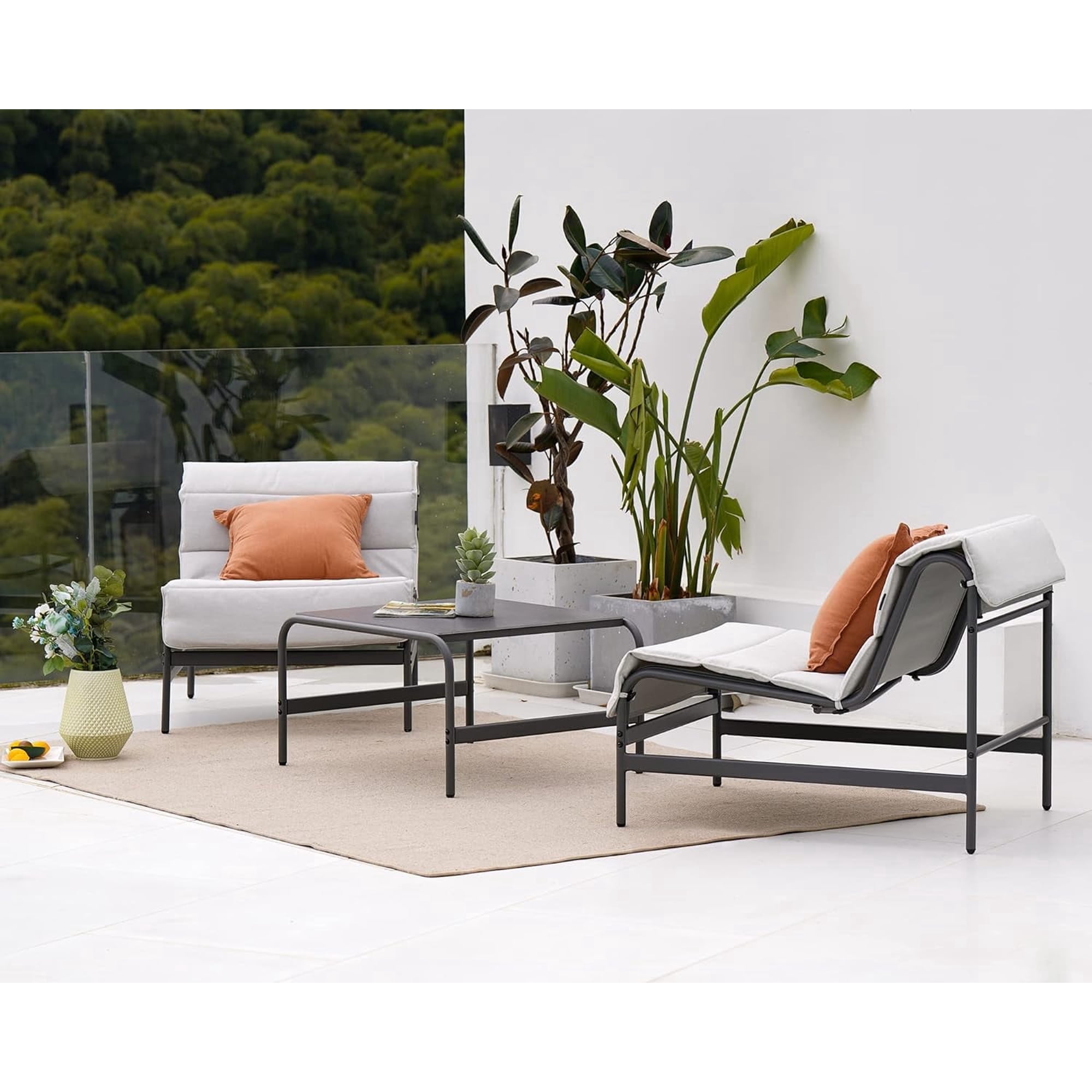 Grand Patio 3-Piece Steel Weatherproof Outdoor Conversation Sets with 2 Lounge Chairs and 1 Side Table, Light Gray
