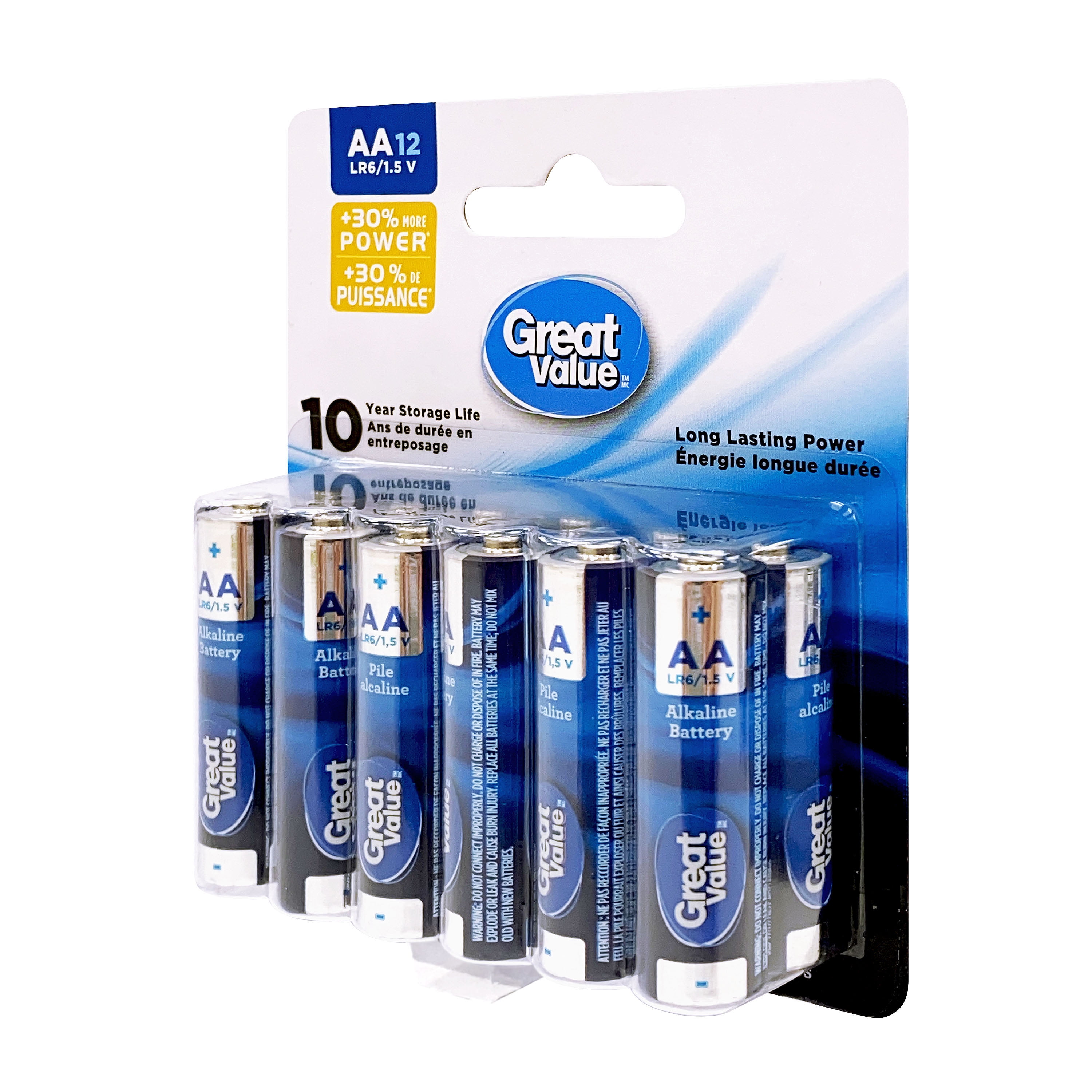 Great Value AA LR6/1.5 V Alkaline Batteries -Pack, 10-year storage life