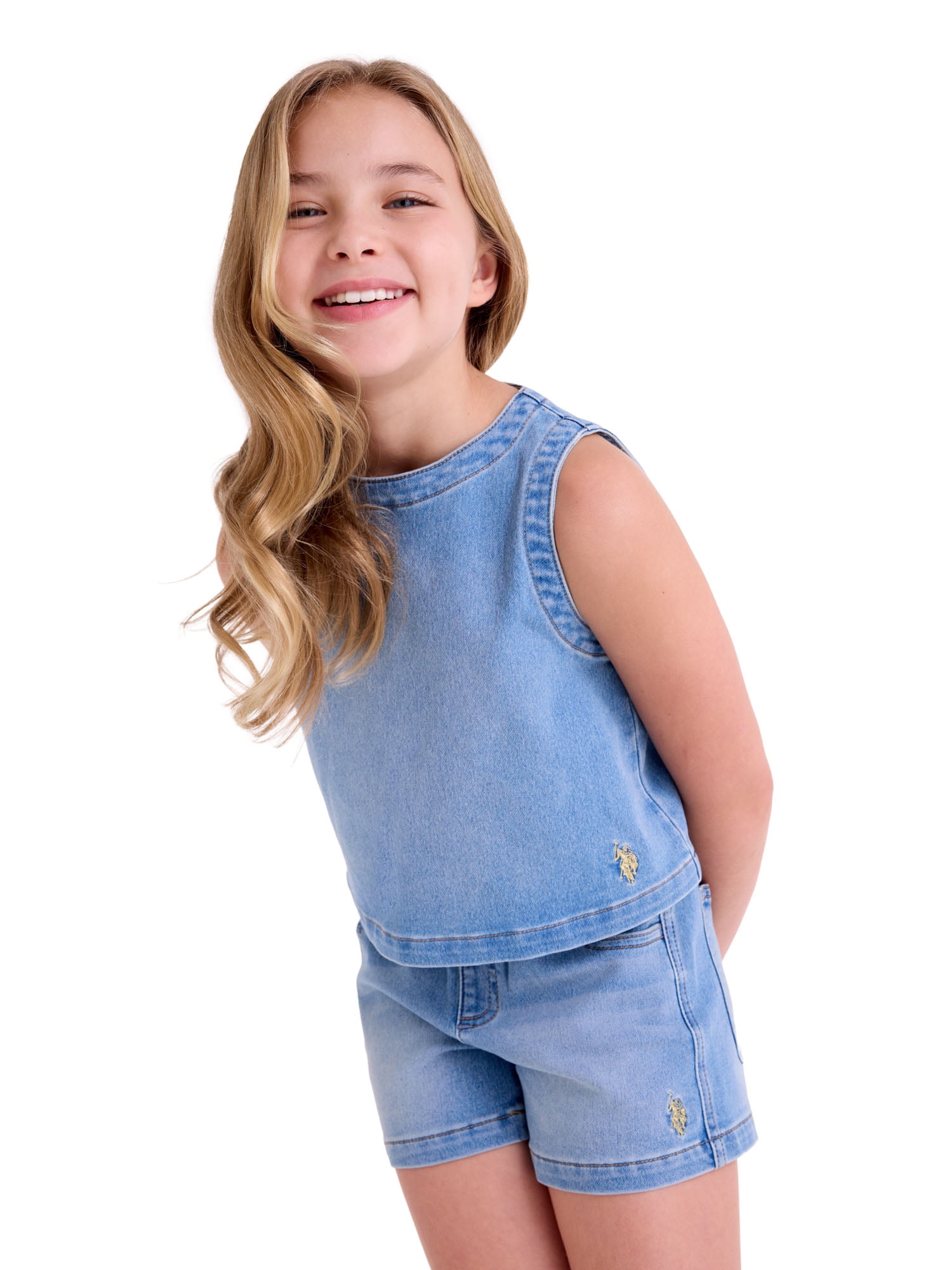 U.S. Polo Assn. Girls Knit Denim Top, Sizes 4-18
