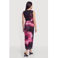 thumbnail image 3 of Women's Sleeveless Mock Neck Ruched Floral Mesh Maxi Dress, 3 of 3