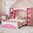 thumbnail image 3 of Harper & Bright Designs Twin Size Castle Platform Bed with Bookcase, Wooden Storage Bed Frame for Girls, Platform Beds with Shelves Slats Support for Kids Bedroom, Pink+ White, 3 of 10