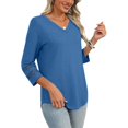 thumbnail image 6 of Breezora Womens V Neck 3 4 Sleeve Tee Casual Solid Color Loose Fit Short Sleeve Top Breathable Daily Wear XXXL Size Blue, 6 of 8