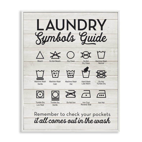Stupell Industries Farmhouse Rustic Laundry Symbols Guide White Framed Giclee Art, 24 x 30, by Lettered and Lined