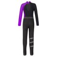 thumbnail image 4 of Alvivi Kids Girls Ice Skating Clothes Sets Long Sleeve Gymnastic Leotard with Tights Pants Outfits Purple&Black 16, 4 of 5