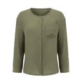thumbnail image 5 of Kinrui Linen Sets for Women 2 Piece Outfits Long Sleeve Button Down Shirts & Drawstring Gauze Shorts Army Green L, 5 of 5