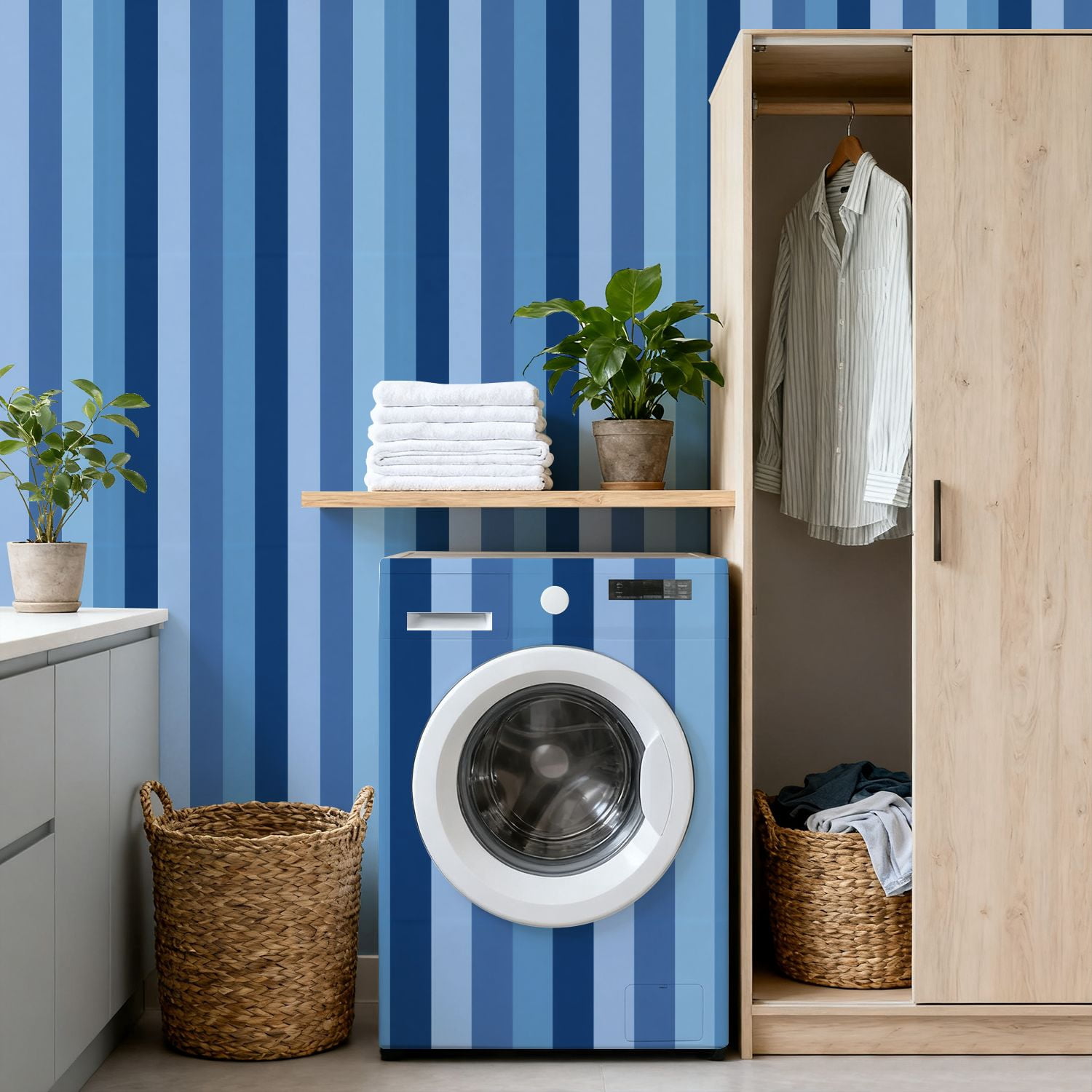 Peel and Stick Wallpaper Blue Stripes Varying Shades Blue Light Blue Wall Mural 17.7in x 9.8ft Self Adhesive Removable Wall Paper Renter Friendly Wallpaper for Nursery Bedroom Cabinets