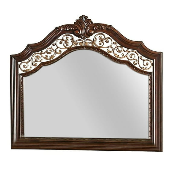 Molded Wooden Frame Mirror with Ornate Detailing Brown By Casagear Home - Saltoro Sherpi