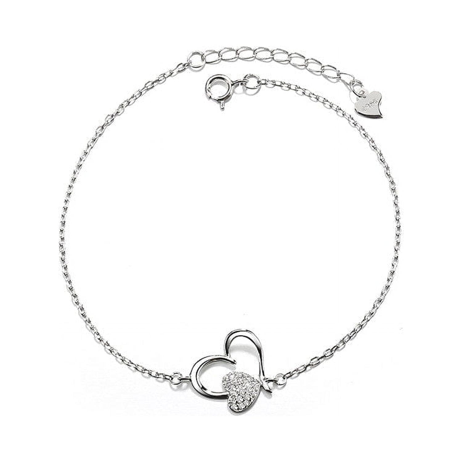 Amy & Annette 14K White Gold Heart Anklet with Crystals photo 1