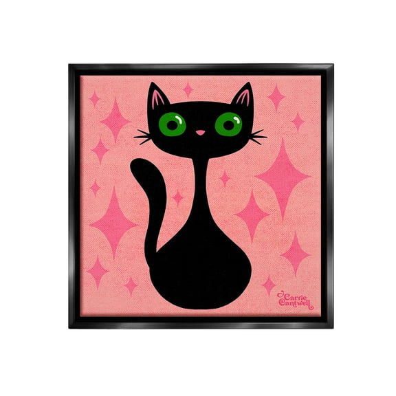 Stupell Industries Cat with Pink Diamonds Animals & Insects Painting Black Floater Framed Canvas Art Print Wall Art, 18 x 18