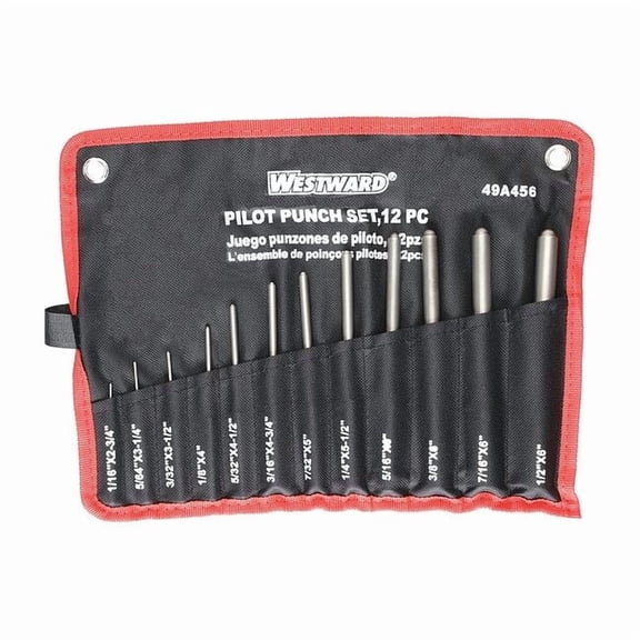 Westward Pilot Punch Set,Alloy Steel,12 Pc 49A456
