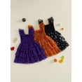 thumbnail image 3 of BemeyourBBs Toddler Baby Girl Halloween Dress Outfit Kids Girl Fall Smocked Dress Flying Sleeve Ghost Bat Maple Leaves Printed Tutu Tulle Dress Little Girls Summer Fall Cake Smash Party Dress, 3 of 9