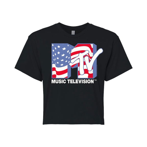 MTV - American Flag - Juniors Cropped Tee