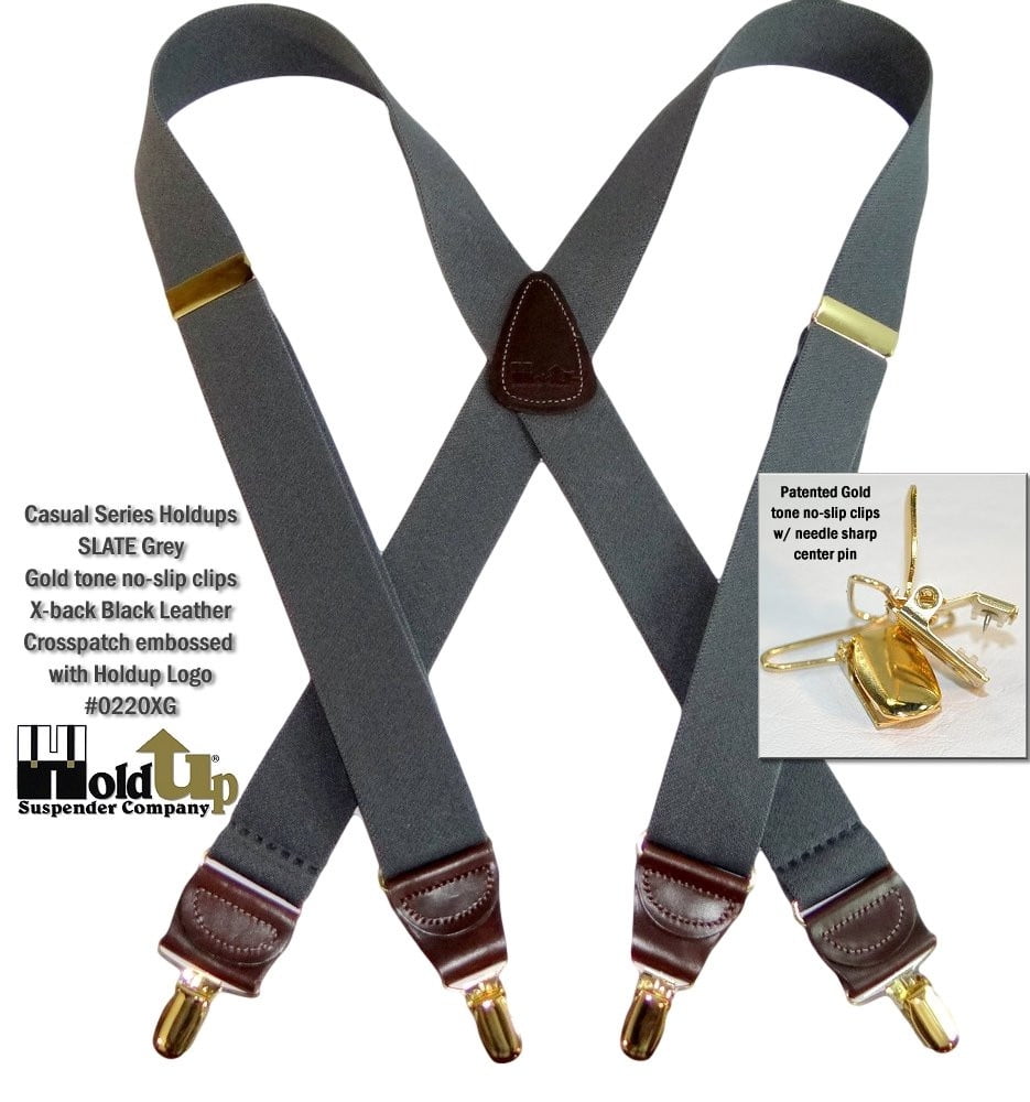 Holdup Suspender HoldUps Slate Gray 1 1/2" wide Suspenders in Xback with Patented Noslip