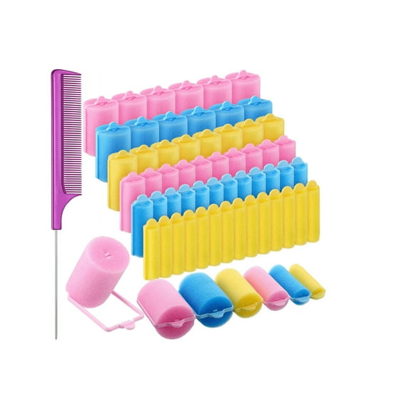 56 Pcs Assorted Sizes Foam Sponge Hair Rollers, No Heat Hair Curlers, Flexible Hair Styling Sponge Curlers Soft Sleeping Hair Curlers With piece steel tail comb for Women and Kids(Random Color)